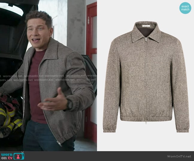 Suitsupply Bomber Jacket in Brown worn by Evan Buckley (Oliver Stark) on 9-1-1