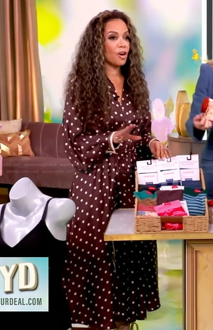 Sunny's brown polka dot print shirtdress on The View