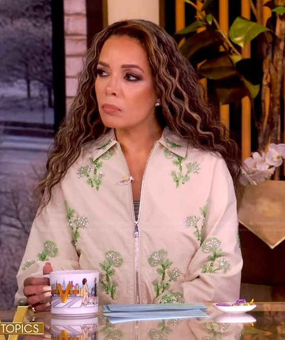 Sunny’s floral embellished jacket and skirt on The View