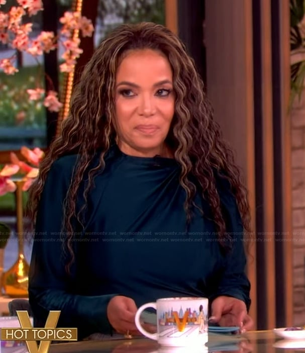 Sunny's teal satin ruched top on The View