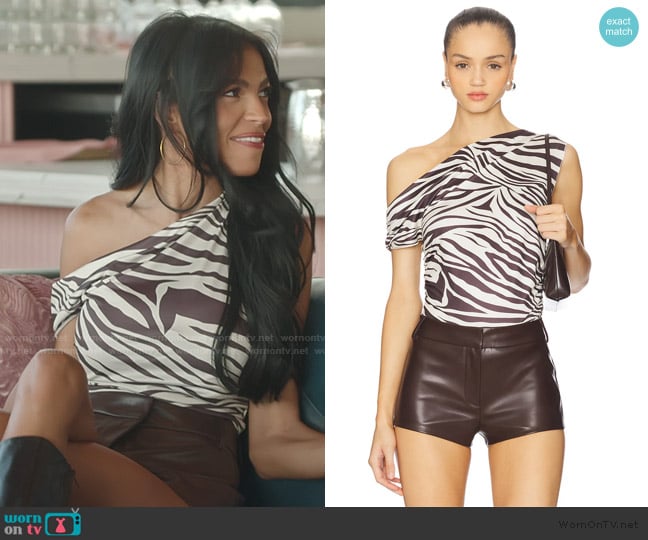 Layla’s brown leather shorts on SLOMW