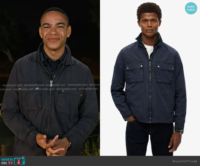 Superdry Essentials Zip Through Jacket in Eclipse Navy worn by Steve Patterson on Today