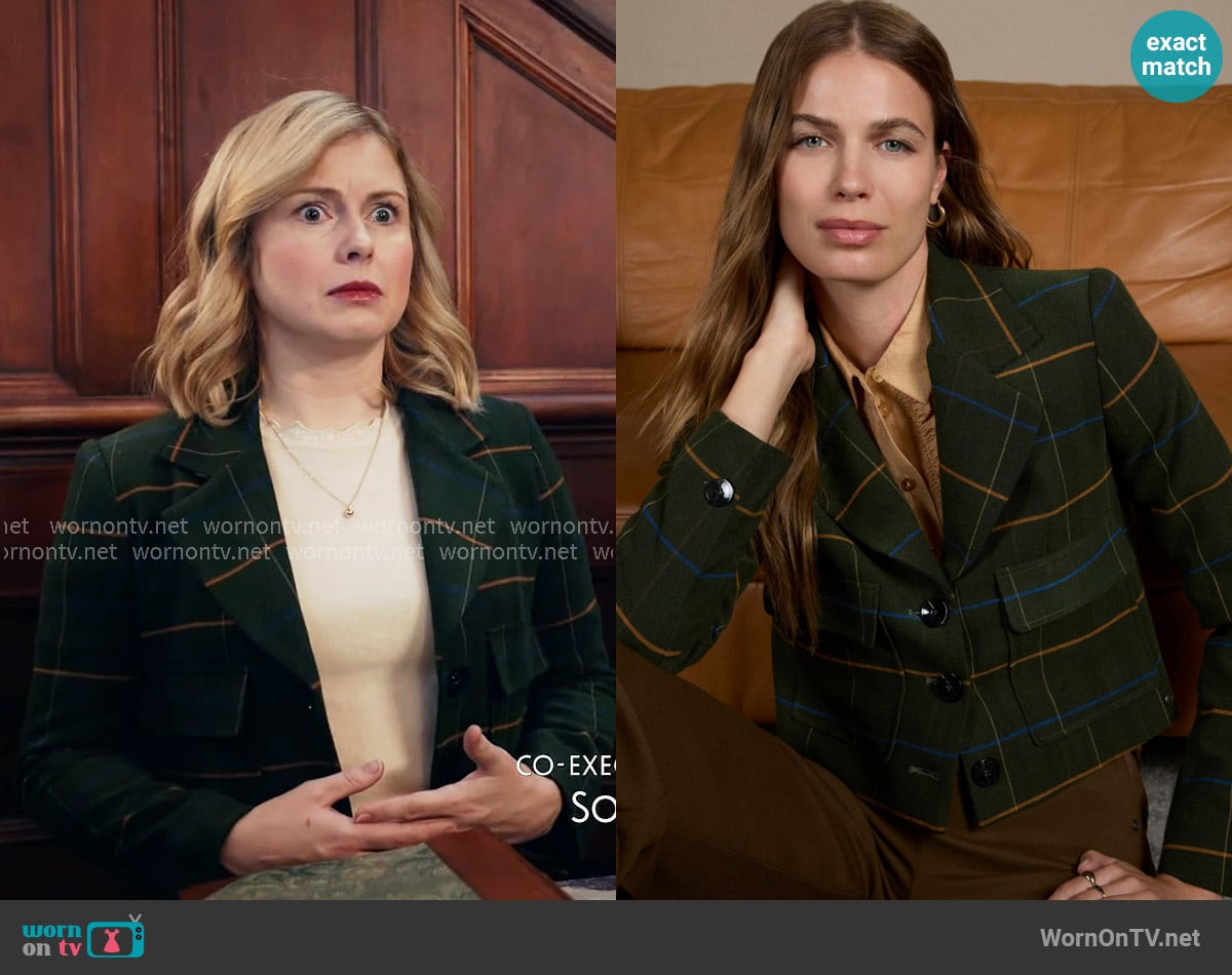 Surkana Cropped plaid blazer worn by Sam (Rose McIver) on Ghosts