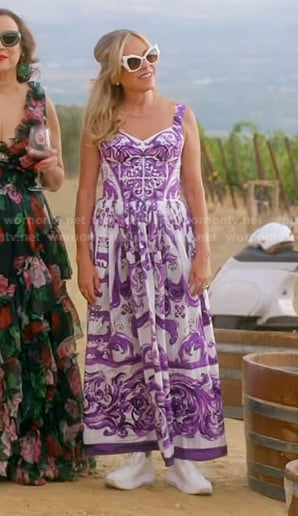 Sutton's white and purple print dress on The Real Housewives of Beverly Hills