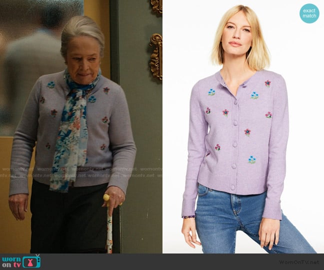 Talbots Embroidered Crewneck Cardigan worn by Madeline Matlock (Kathy Bates) on Matlock