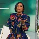 Tamron’s blue floral print tie neck mini dress on Tamron Hall Show