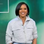 Tamron’s gray mixed media jacket on Tamron Hall Show