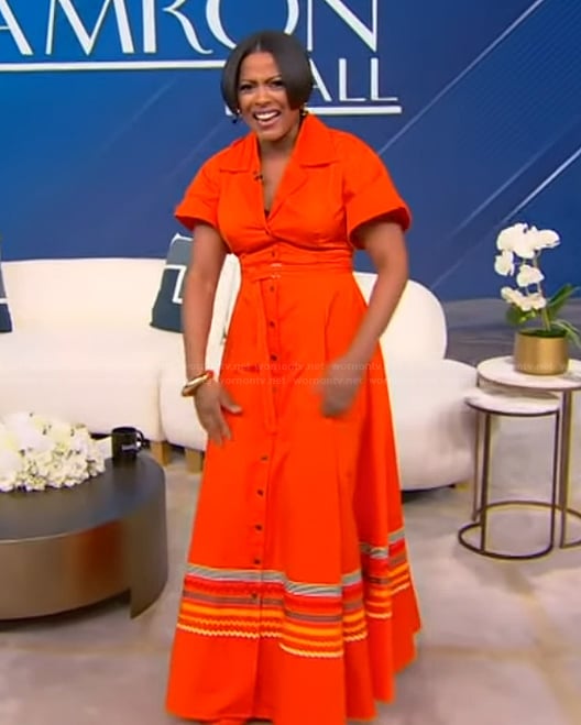 Tamron’s orange stripe shirtdress on Tamron Hall Show