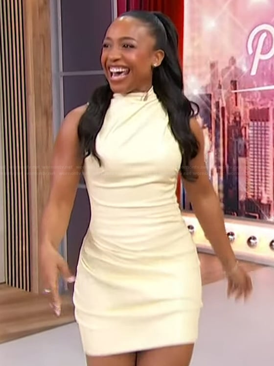 Taylor Polidore Williams’s sleeveless leather mini dress on Sherri