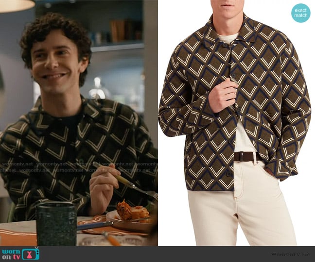 Ted Baker Dicapri Geo Jacquard Knitted Jacket worn by Teddy Tascioni (Ben Levi Ross) on Elsbeth