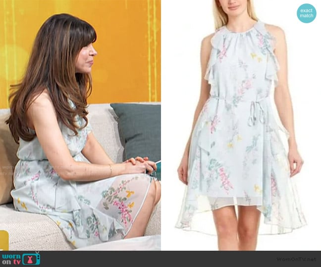 Ted Baker Pariz Sorbet Dip Hem Ruffle Dress worn by Jessica Radloff on Access Hollywood
