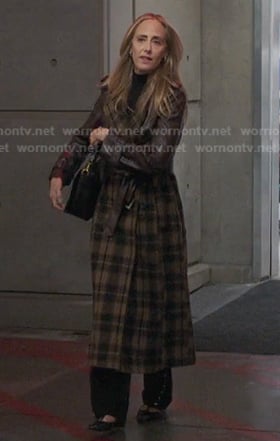 Teddy's brown plaid leather trim coat on Greys Anatomy