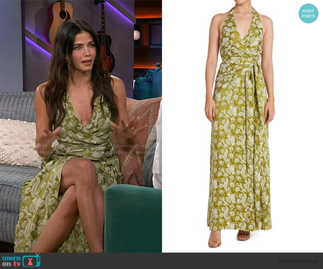 Temperley London Celine halter dress worn by Jenna Dewan on The Kelly Clarkson Show