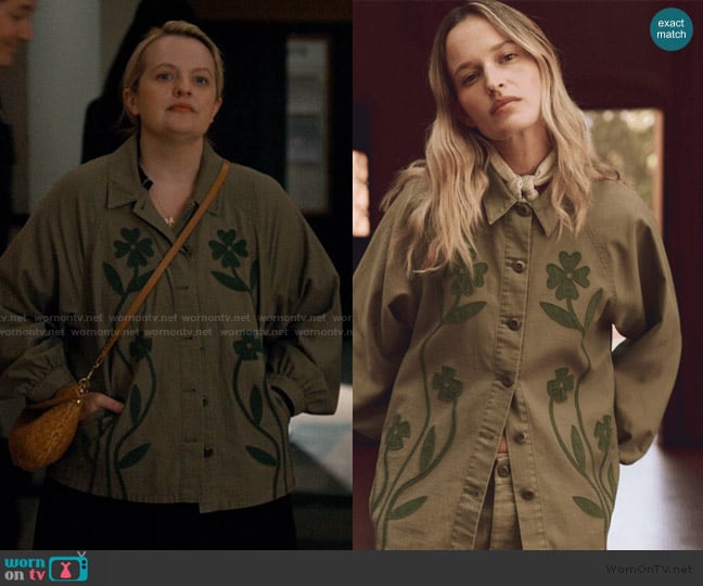 The Great Floral Applique Jacket Commodore Jacket worn by Mary (Elisabeth Moss) on Imperfect Women