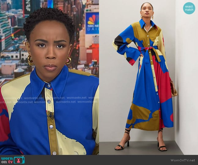 Thebe Magugu Baartmaan Longline Shirt Dress worn by Zinhle Essamuah on NBC News Daily