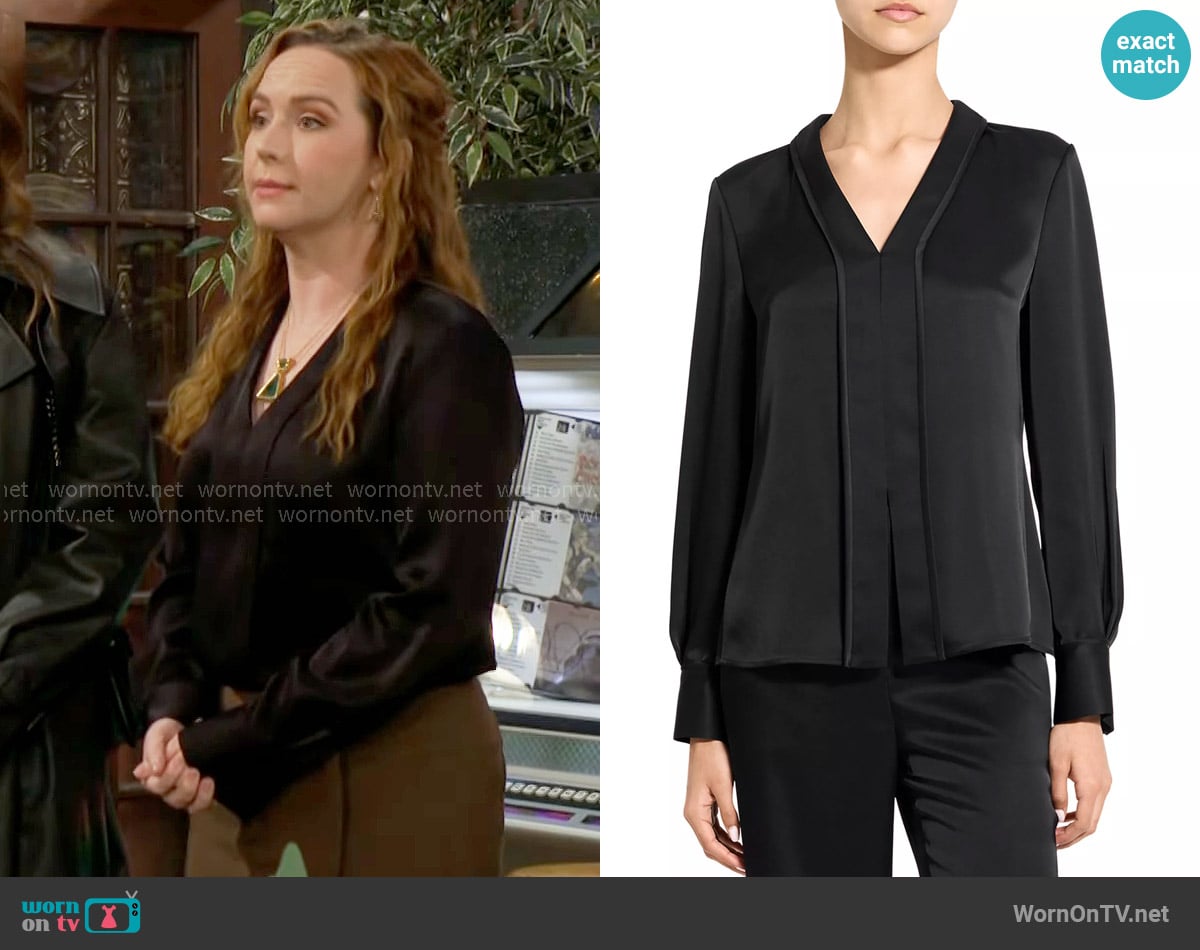 Mariah’s black v-neck blouse on The Young and the Restless