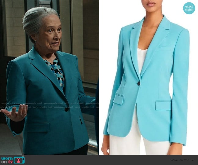 Theory Staple Blazer in Admiral Crepe worn by Madeline Matlock (Kathy Bates) on Matlock