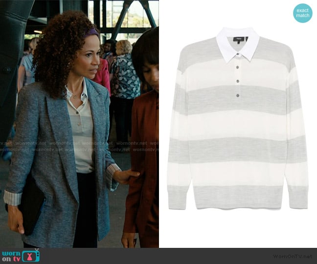 Theory Striped polo top worn by Zoe (Sherri Saum) on Imperfect Women