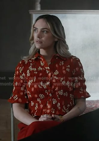 Tia's red floral smocked top on 9-1-1