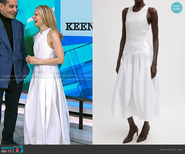 Tibi Compact Eco Poplin Pinched Pleat Dress in White worn by Celia Keenan-Bolger on Today
