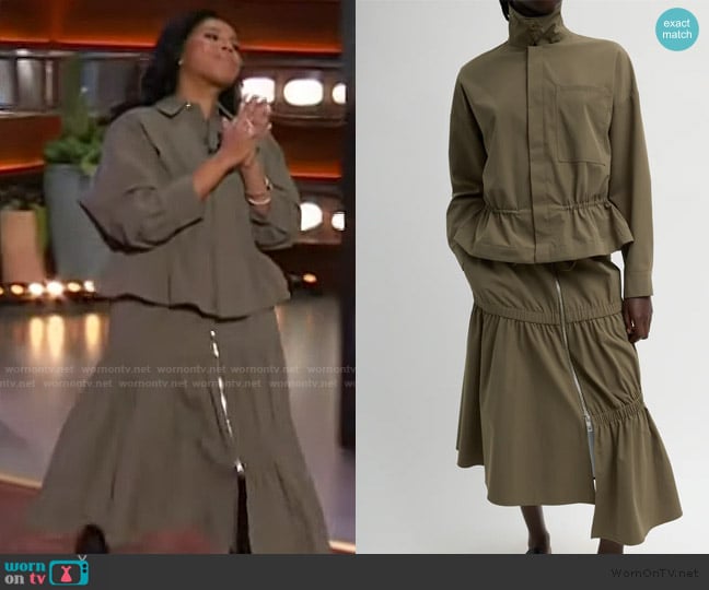 Tibi Shell jacket worn by Sheinelle Jones on The Kelly Clarkson Show