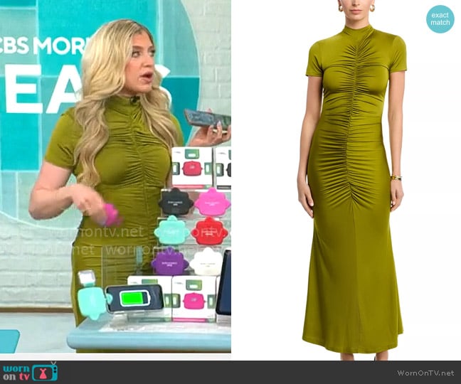 Toccin Gracelyn Dress in Cardamom worn by Ashley Bellman on CBS Mornings
