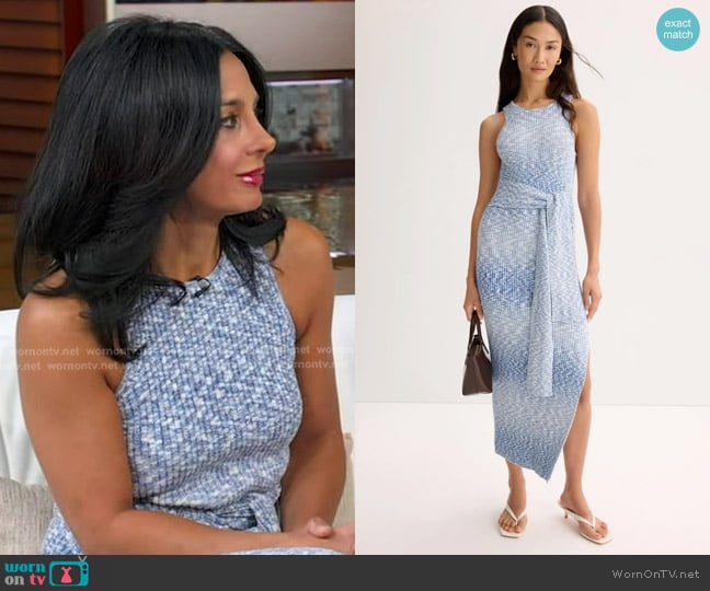 Toccin Penny Tie-Front Midi-Dress in Azure Multi worn by Dr. Tara Narula on Good Morning America
