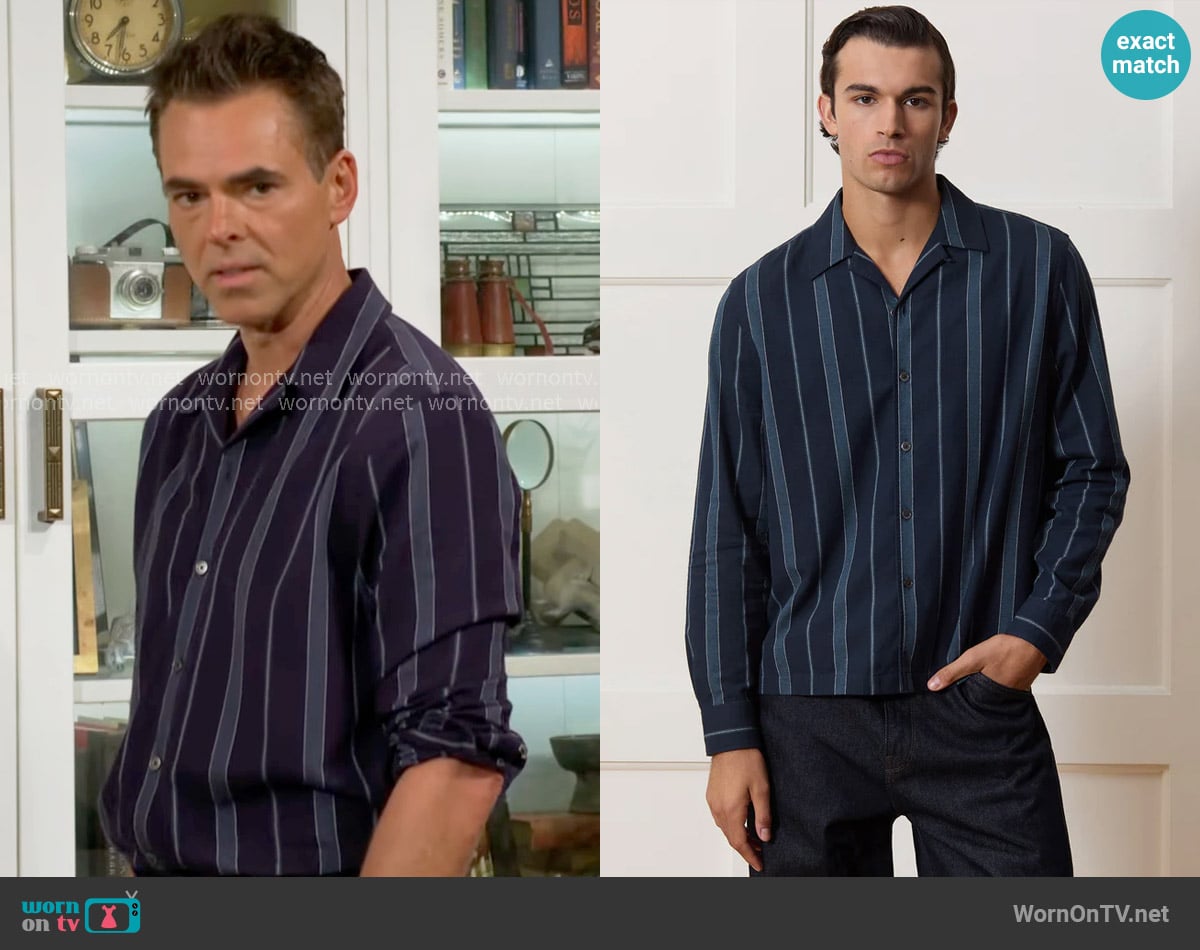 Todd Snyder Portuguese Flannel Shirt in Navy worn by Billy Abbott (Jason Thompson) on The Young and the Restless