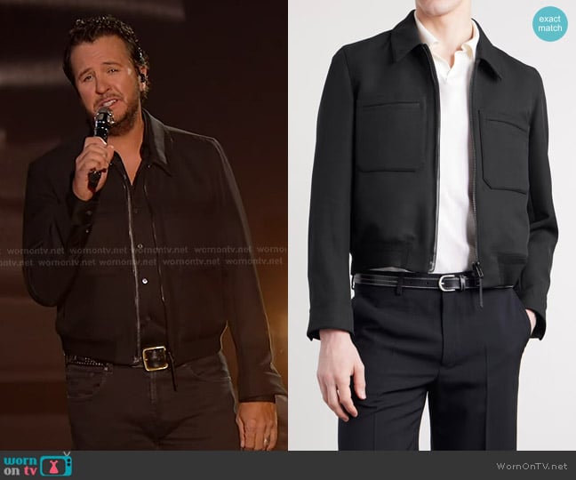 Tom Ford Leather-Trimmed Wool and Silk-Blend Jacket worn by Luke Bryan on American Idol