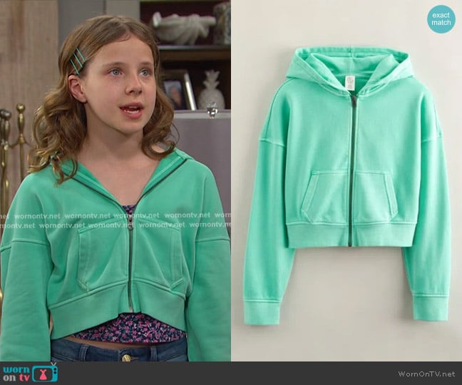 Treasure & Bond Kids' French Terry Zip-up Hoodie in Green worn by Rachel Black (Lorelei Olivia Mote) on Days of our Lives