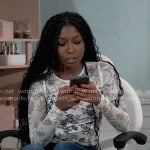 Trina’s white floral long sleeve mesh top on General Hospital