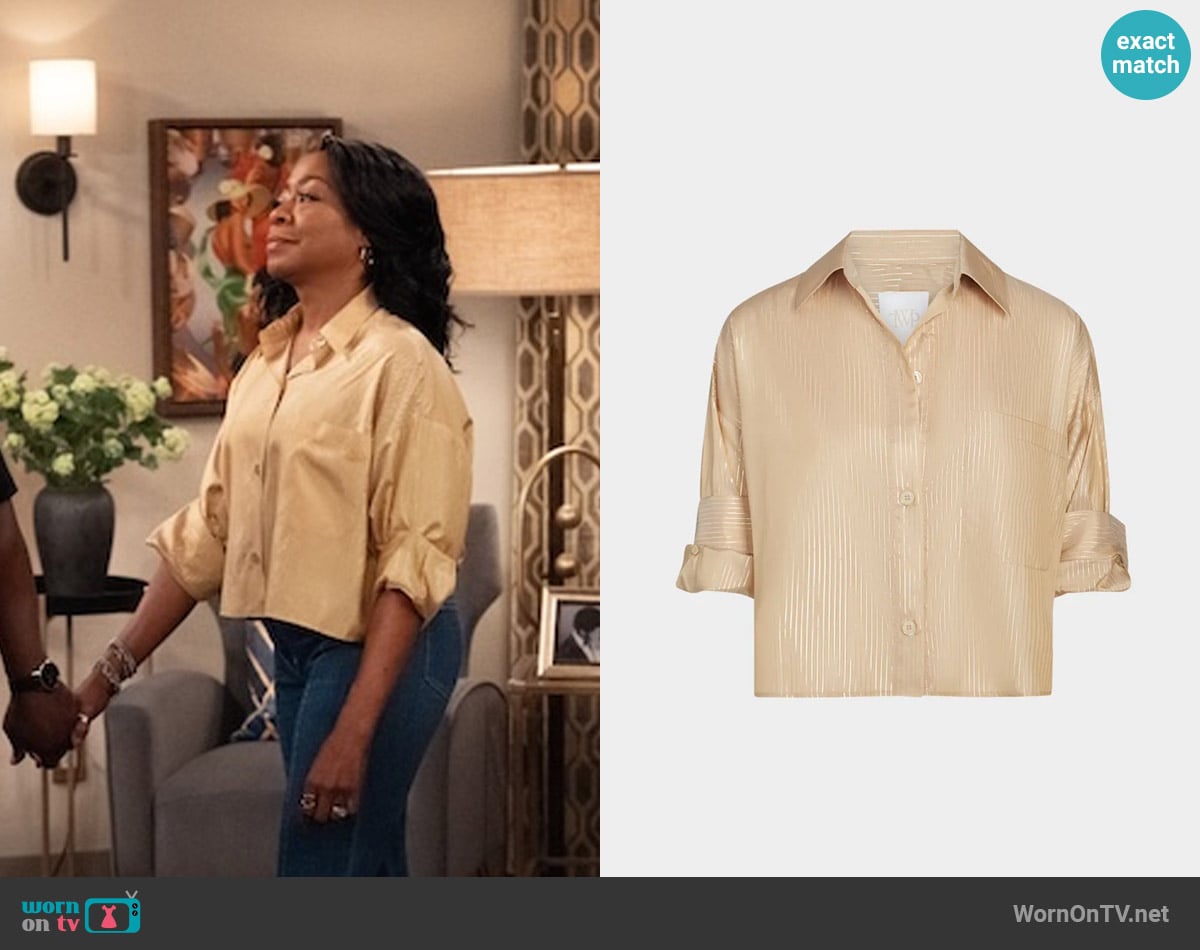 TWP Next Ex Shirt in Goldenrod / Gold worn by Tina Butler (Tichina Arnold) on The Neighborhood