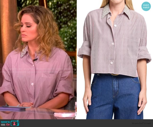 Sara’s pink embellished collar top on The View