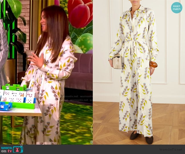 Gretta’s white floral print jumpsuit on The View Gretta’s white floral print jumpsuit on The View