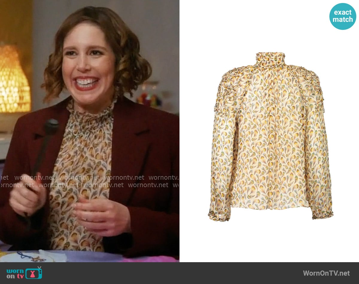 Sibby’s floral mock-neck blouse on Scrubs