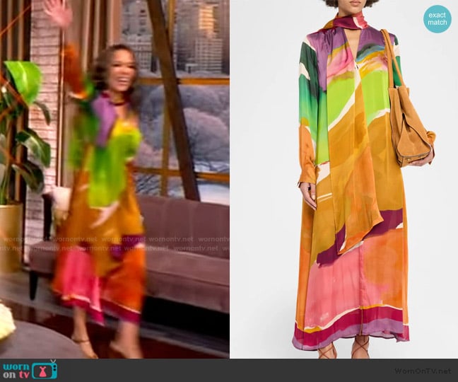 Ulla Johnson x Helen Frankenthaler Critique Silk Scarf Dress worn by Sunny Hostin on The View