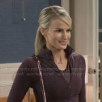 Vanessa’s dark purple gym top and leggings on Beyond the Gates