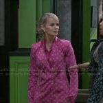 Vanessa’s pink printed suit on Beyond the Gates