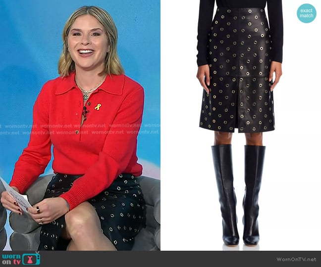 Veronica Beard Anderson Leather Grommet Skirt worn by Jenna Bush Hager on Today