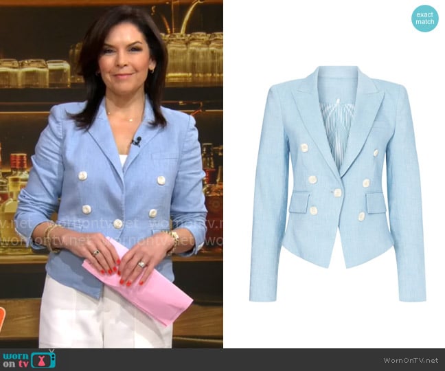 Veronica Beard Diego Jacket in Lake Blue worn by Meg Oliver on CBS Mornings