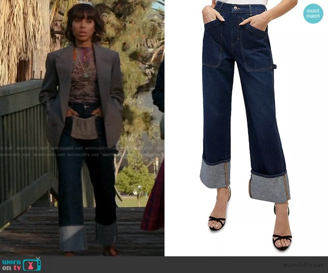 Veronica Beard Dylan High Rise Cuffed Ankle Straight Jeans in Dark Oxford worn by Eleanor (Kerry Washington) on Imperfect Women