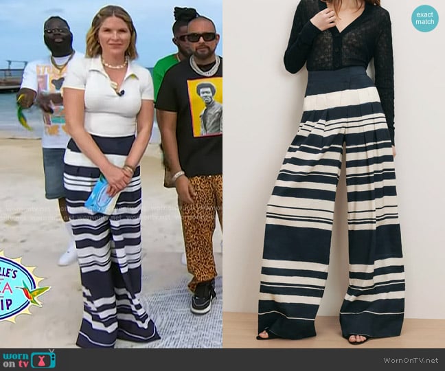 Veronica Beard Heron Crossover Waistband Pant in Navy/Dove White worn by Jenna Bush Hager on Today