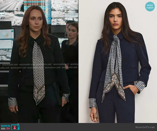 Veronica Beard Ismena Removable Scarf Jacket worn by Maddie Kendall (Jennifer Love Hewitt) on 9-1-1