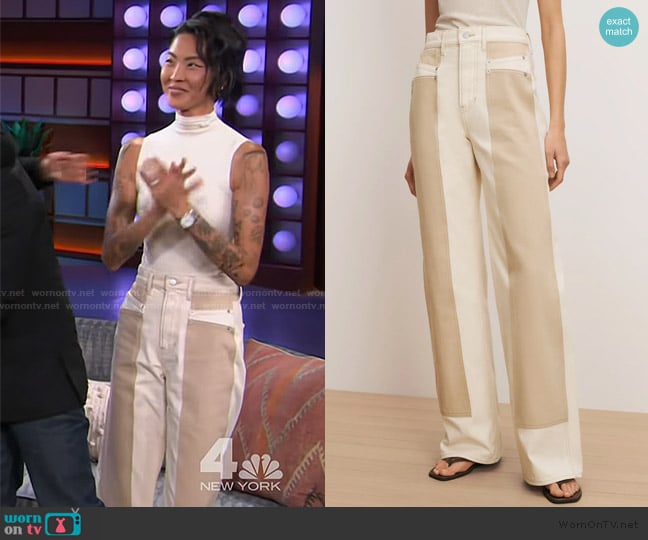 Veronica Beard Taylor Color-Block Wide-Leg Jean worn by Kristen Kish on The Kelly Clarkson Show