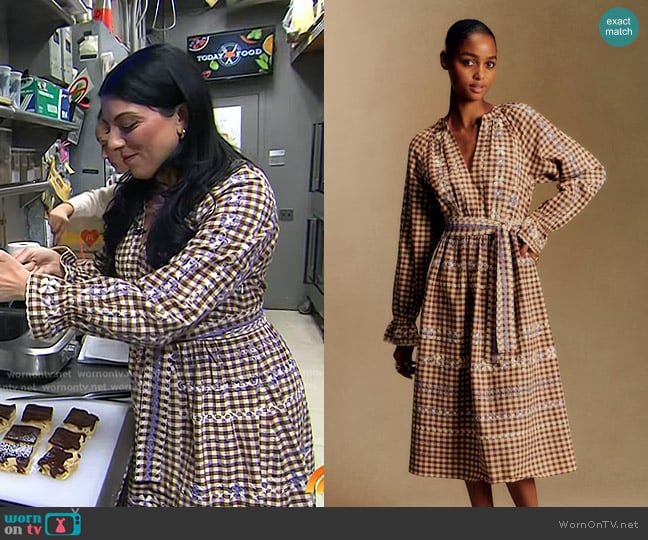 Sezane Véronique Dress in Lila Brown Gingham Embroidery worn by Danielle Sepsy on Today