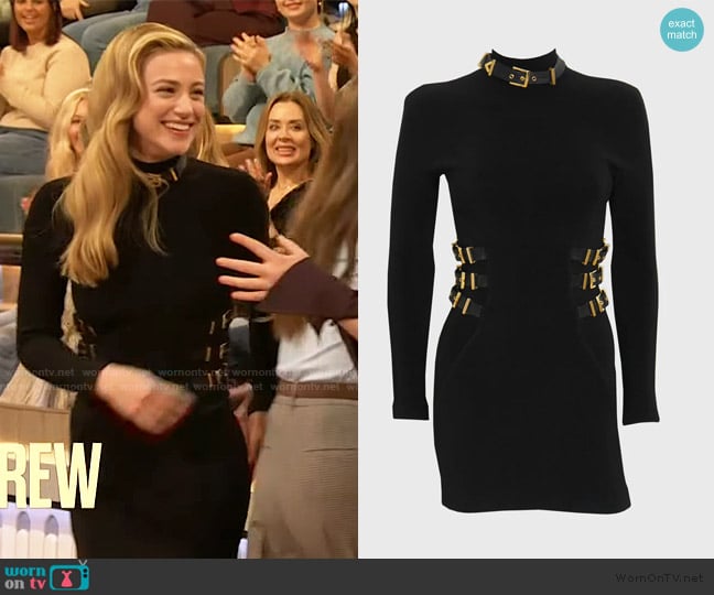 Versace 1992 Vintage Bondage Dress worn by Lili Reinhart on The Drew Barrymore Show