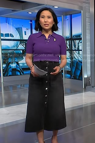 Vicky’s purple polo top and black denimskirt on NBC News Daily