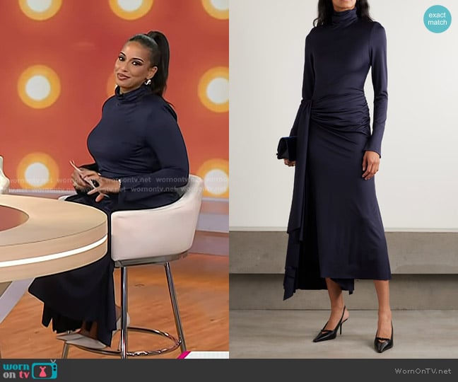Victoria Beckham Gathered Draped Jersey Turtleneck Midi Dress worn by Nessa Diab on Today