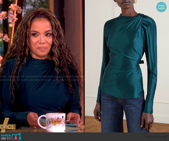 Sunny’s teal satin ruched top on The View