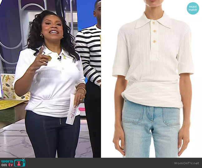 Victoria Beckham Twist Detail Polo Top worn by Sheinelle Jones on Today